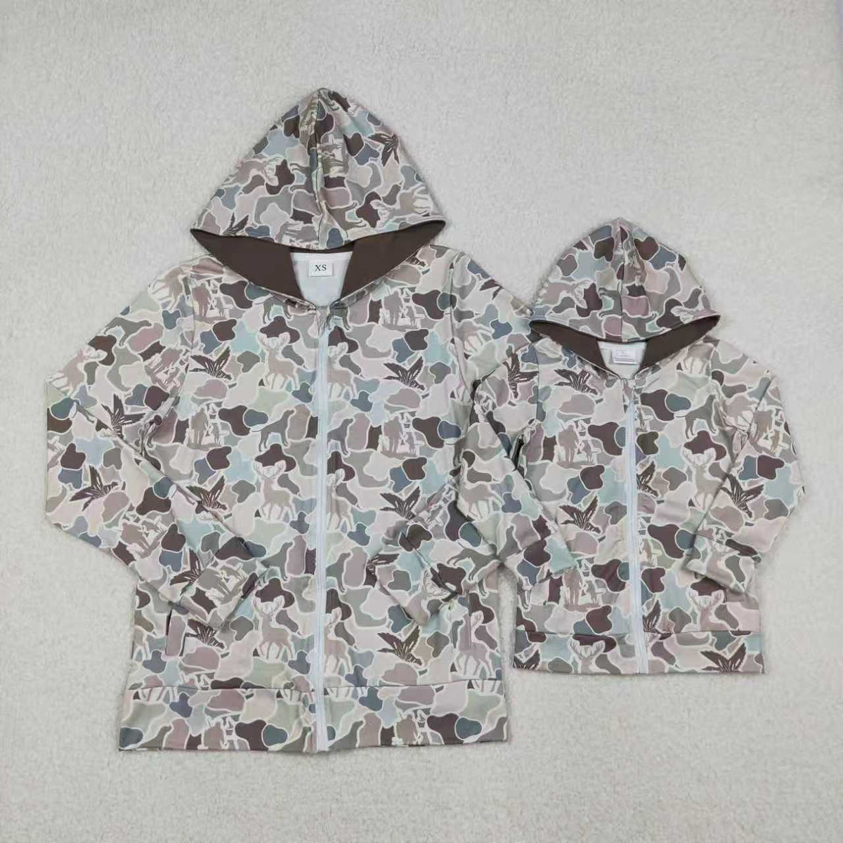 Sibling Family Adult Kids Bows Camo Pockets Zip Hunting Hoodie Jackets Top