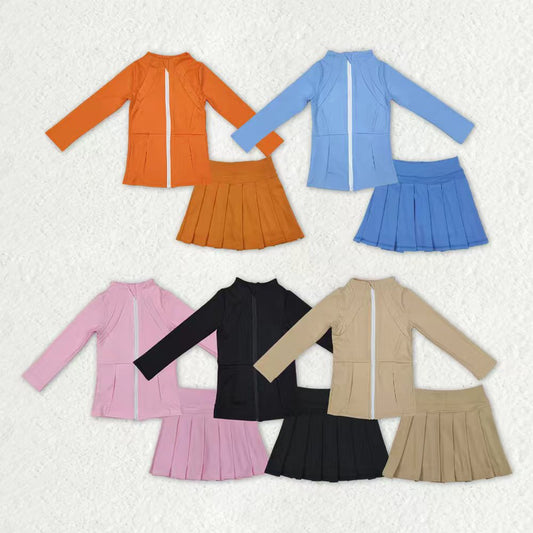 Sibling Baby Girls Long Sleeves Zipper Pockets Jackets Top Skirt Shorts Yoga Active Clothes Sets