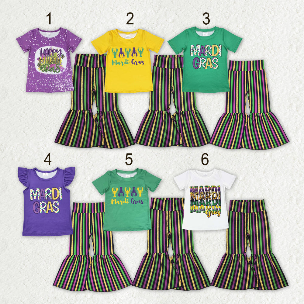 Sibling Baby Girls Mardigras Top Bell Bottom Stripe Pants Clothes Sets