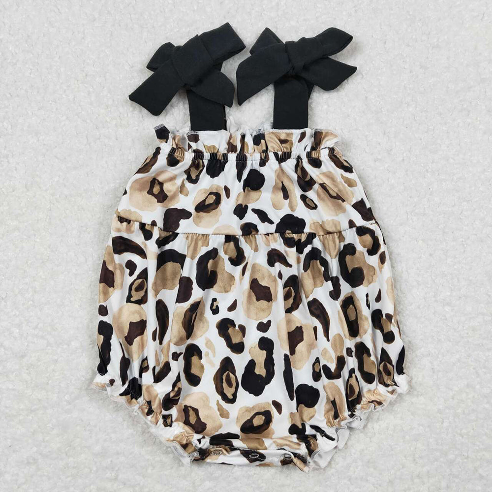 Sibling Baby Girls Straps Gold Leopard Ruffle Short Clothes Set Romper Dress
