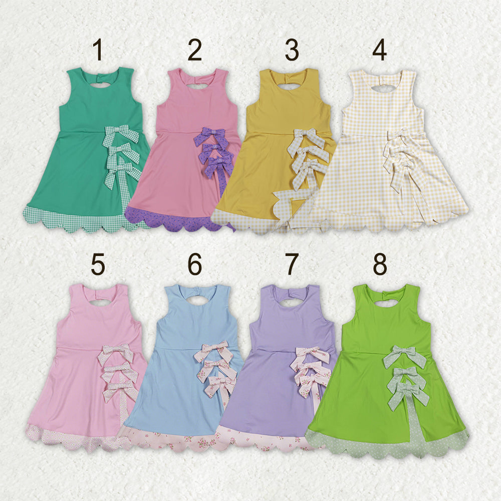 Sibling Baby Girls Bows Yoga Active Shorts Scallop Knee Length Dresses