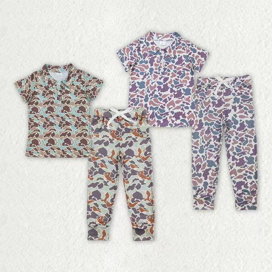 Sibling Baby Boys Southern Camo Button Shirts Top Shorts Pajamas Clothes Sets