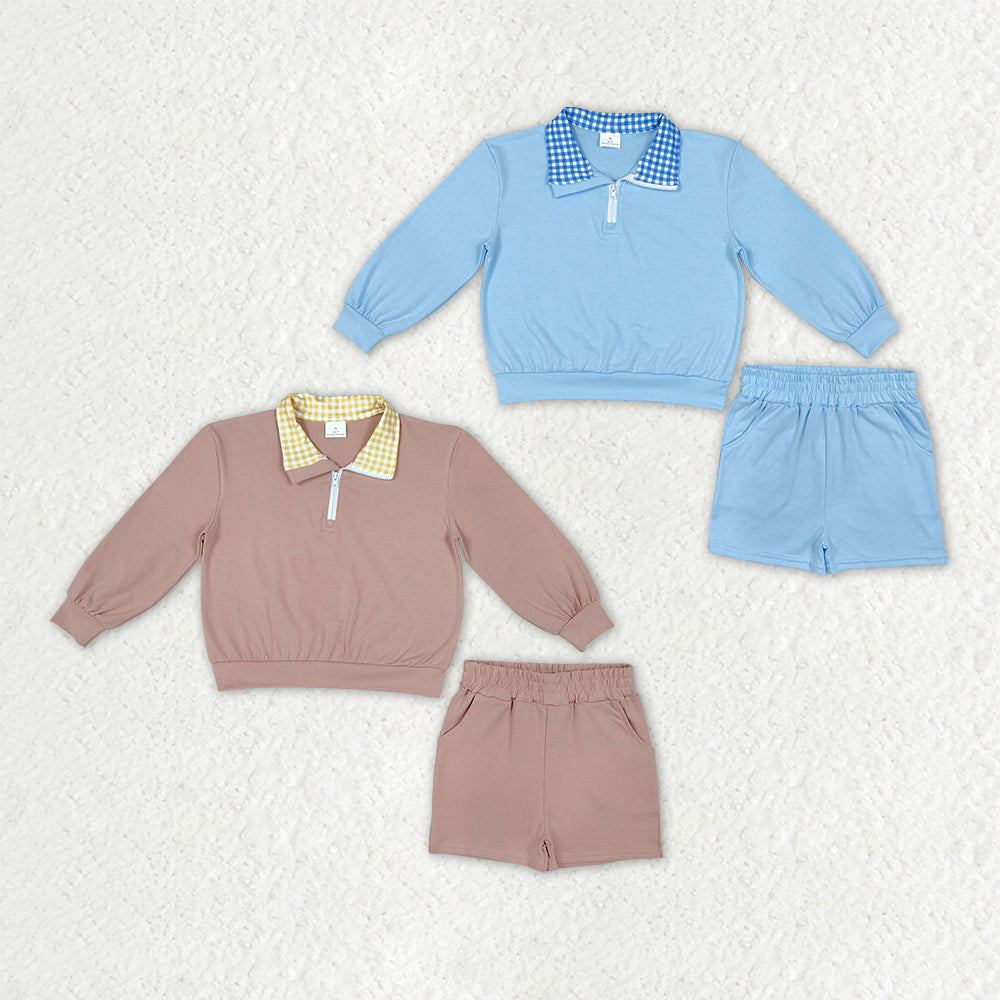 Sibling Baby Girls Long Sleeves Zip Pullovers Top Pockets Short Cotton Clothes Sets
