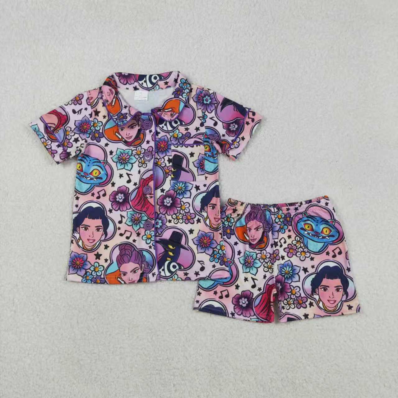Mama and Me Girls Cartoon Demon Hunter Pant Pajamas Sets Ruffle Knee Length Dress Zip Rompers