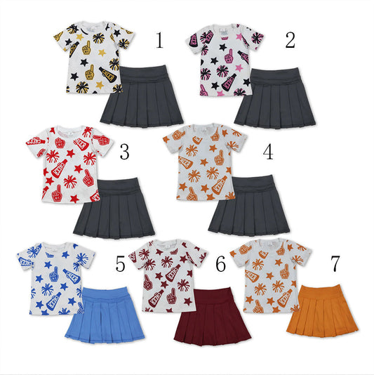 Sibling Baby Girls Cheer Plaid Shirts Top Yoga Skorts Team Sets