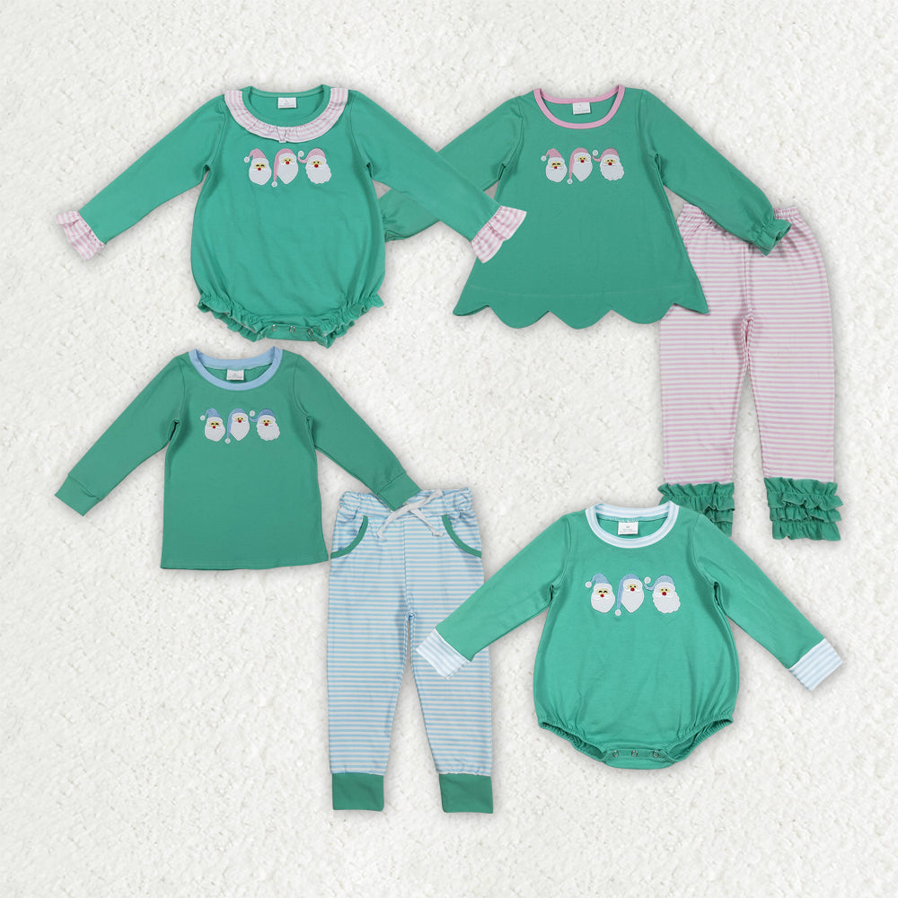 Sibling Embroidery Santa Baby Kids Long Sleeves Christmas Clothes Sets Rompers