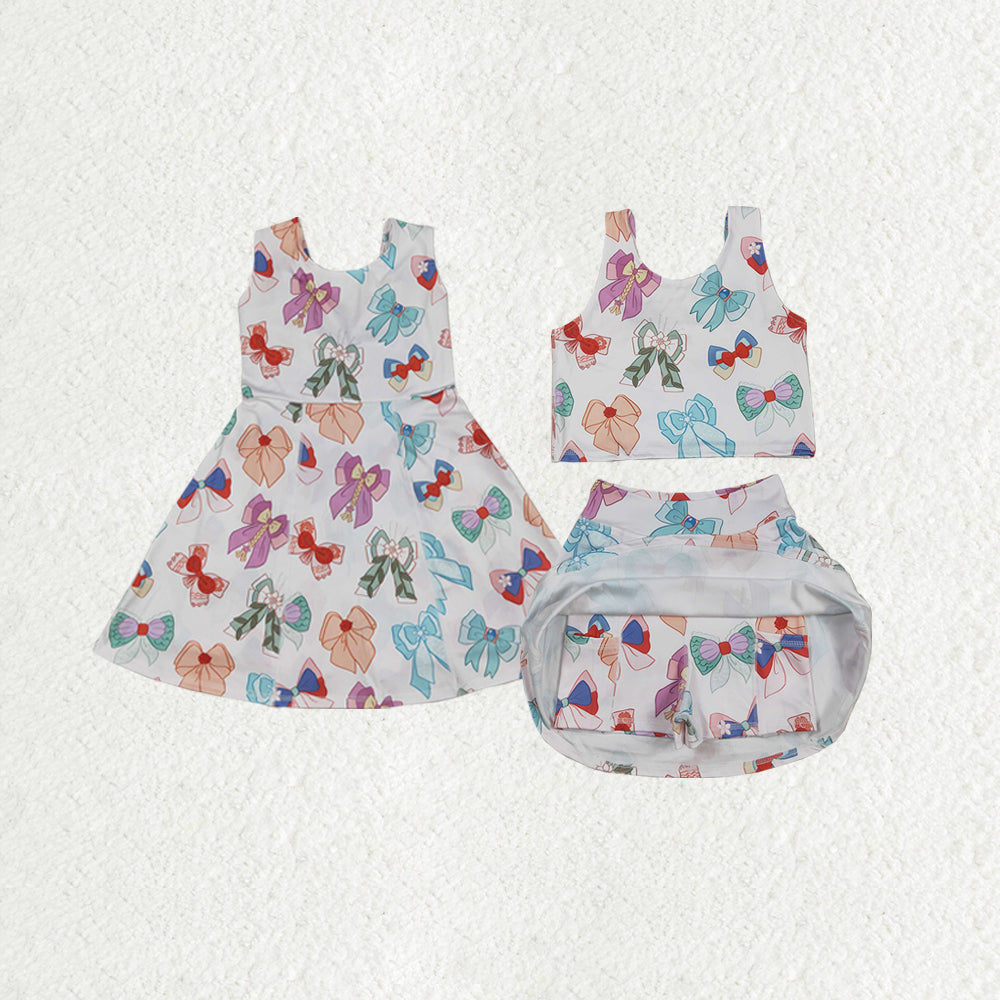 Sibling Baby Girls Colorful Flowers Bows Shorts Active Yoga Athletic Dress Skorts Set