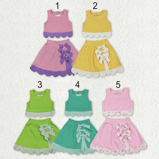 Sibling Baby Girls Sleeveless Vest Scallop Bows Skirt Shorts Yoga Active Clothes Sets