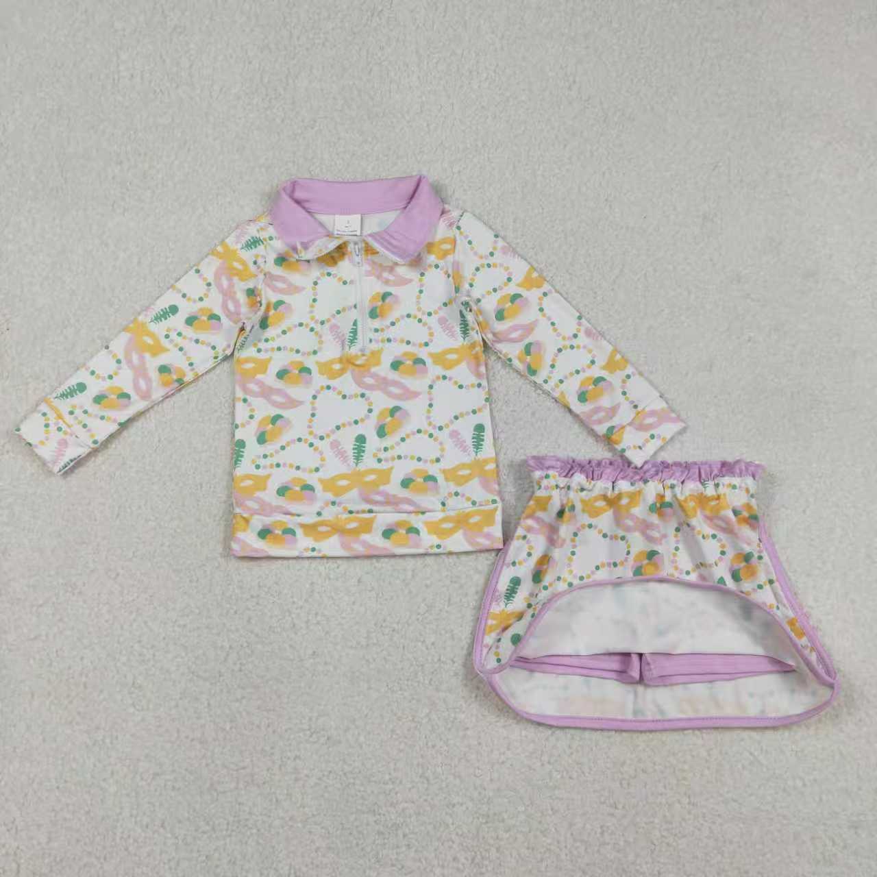 Sibling Baby Girls Mardigras Donuts Masks Bows Zip Pullovers Skirt Shorts Clothes Sets