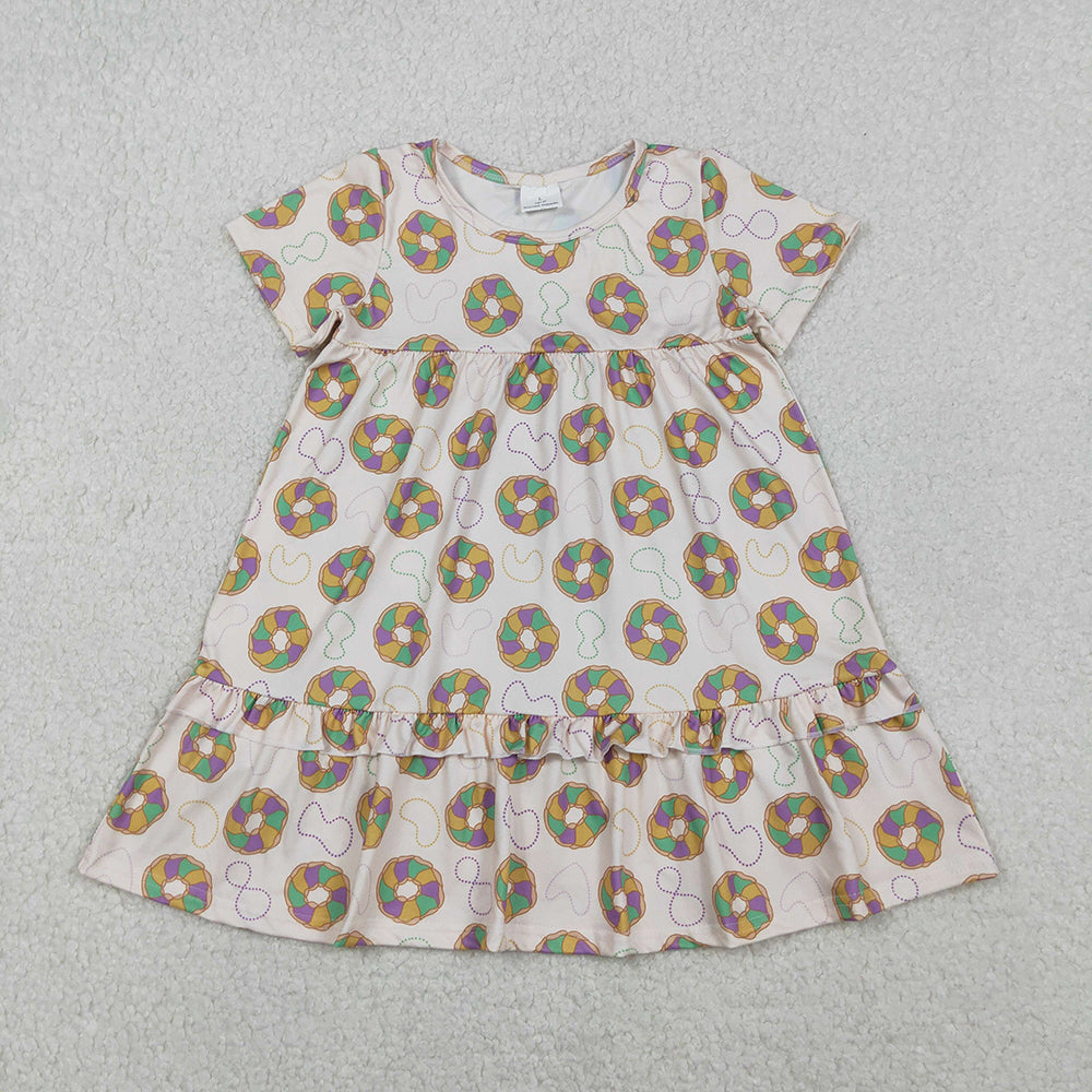 Sibling Baby Boys Girls Short Sleeve Mardigras Donuts Necklaces Knee Length Dress Button Shirts Top