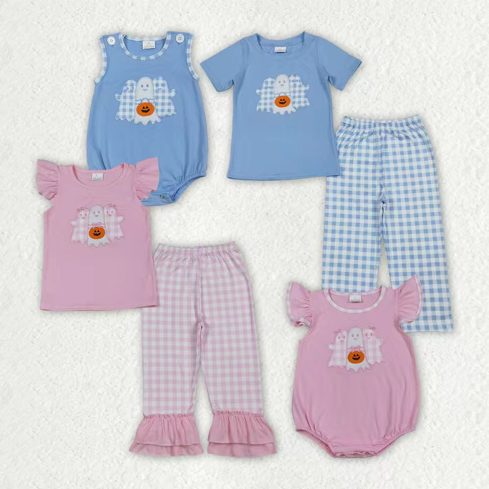 Sibling Baby Boys Girls Embroidery Ghost Pumpkins Pants Halloween Clothes Sets Rompers