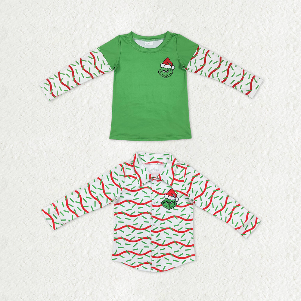 Sibling Baby Boys Long Sleeve Trees Stripe Christmas Grin Shirts Top