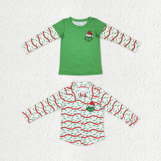 Sibling Baby Boys Long Sleeve Trees Stripe Christmas Grin Shirts Top