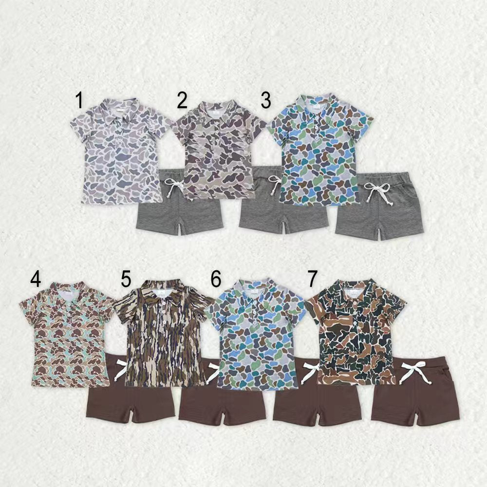 Sibling Baby Boys Southern Camo Button Polo Shirt Pockets Shorts Clothes Sets