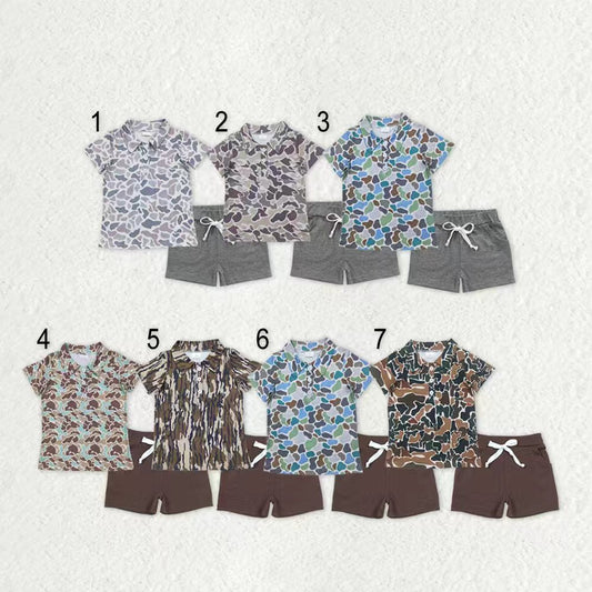 Sibling Baby Boys Southern Camo Button Polo Shirt Pockets Shorts Clothes Sets