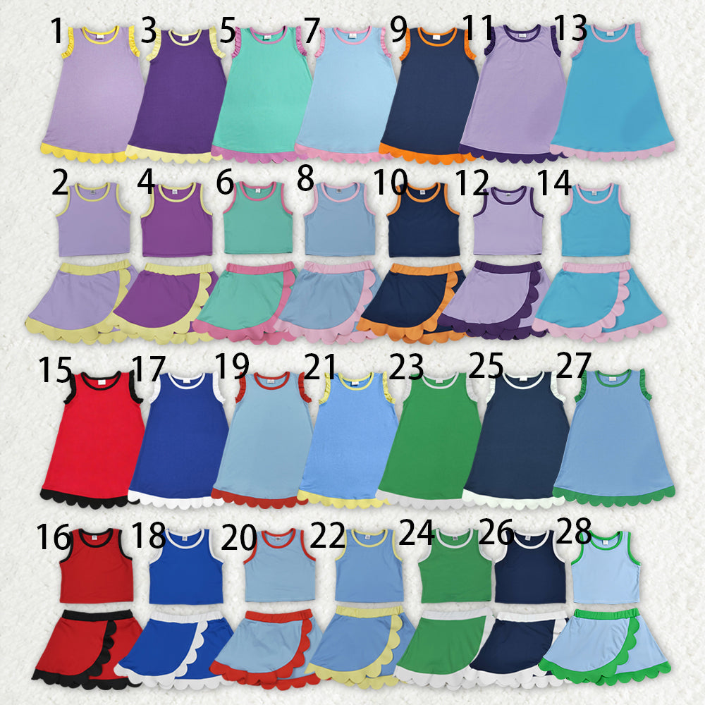 Sibling Baby Girls Colorful Vests Top Scallop Skirt Short Yoga Active Set Knee Length Dresess