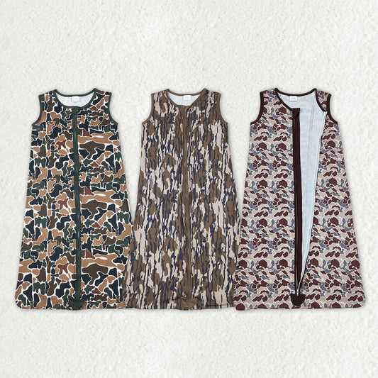 Sibling Baby Newborn Fall Camo Zip Gowns