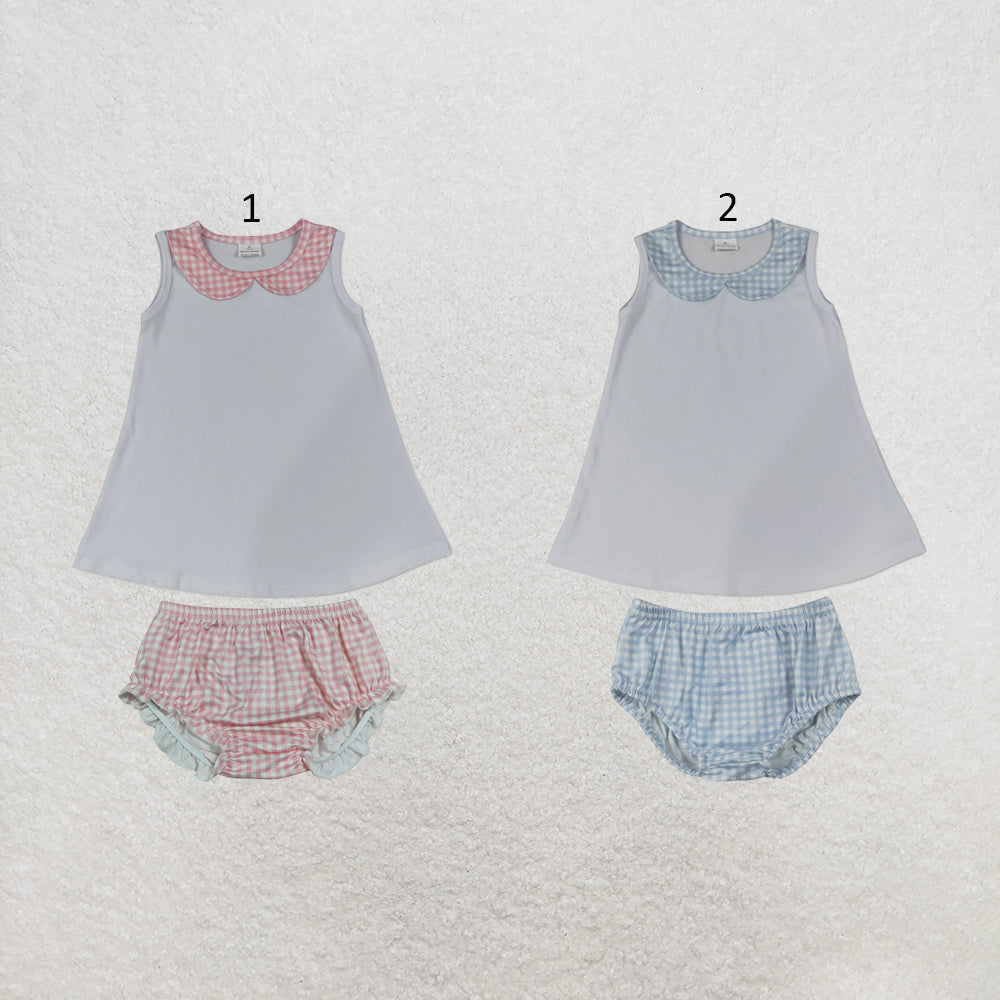 Sibling Baby Kids Sleeveless Collar Tunic Checked Bummies Clothes Sets