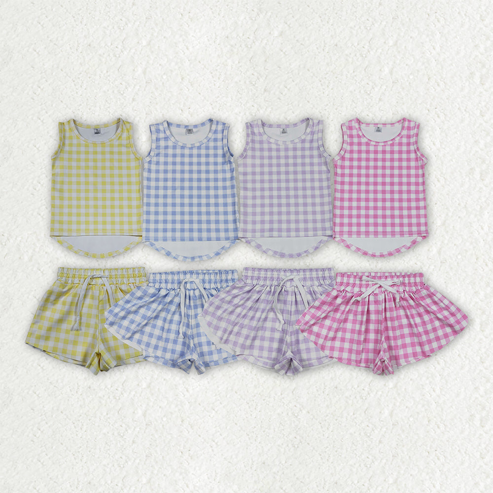 Sibling Baby Girls Checked Vest Top Butterfly Shorts Yoga Active Clothes Sets