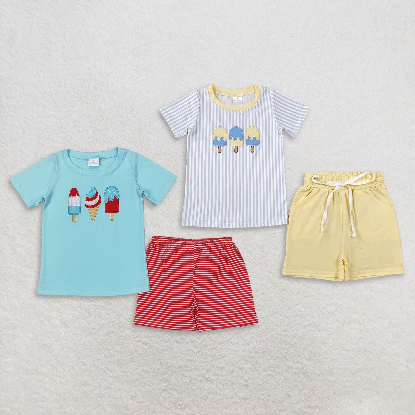Sibling Baby Boys Embroidery Popsicle Shirt Top Pockets Short Clothes Sets