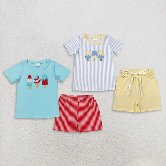 Sibling Baby Boys Embroidery Popsicle Shirt Top Pockets Short Clothes Sets
