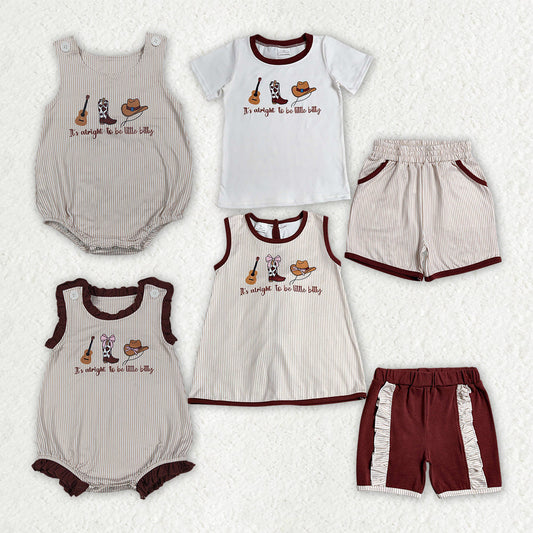Sibling Baby Kids It's Alright to Be Little Bitty Stripe Top Short Western Clothes Set Rompers