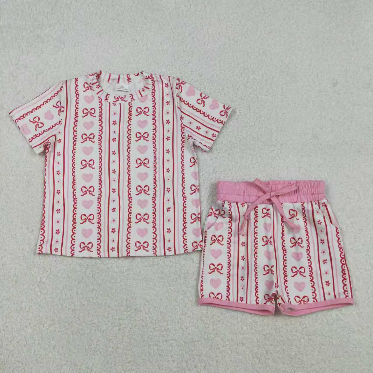 Sibling Baby Girls Bows Hearts Stripe Pants Pockets Shorts Pajamas Clothes Sets Ruffle Zip Rompers
