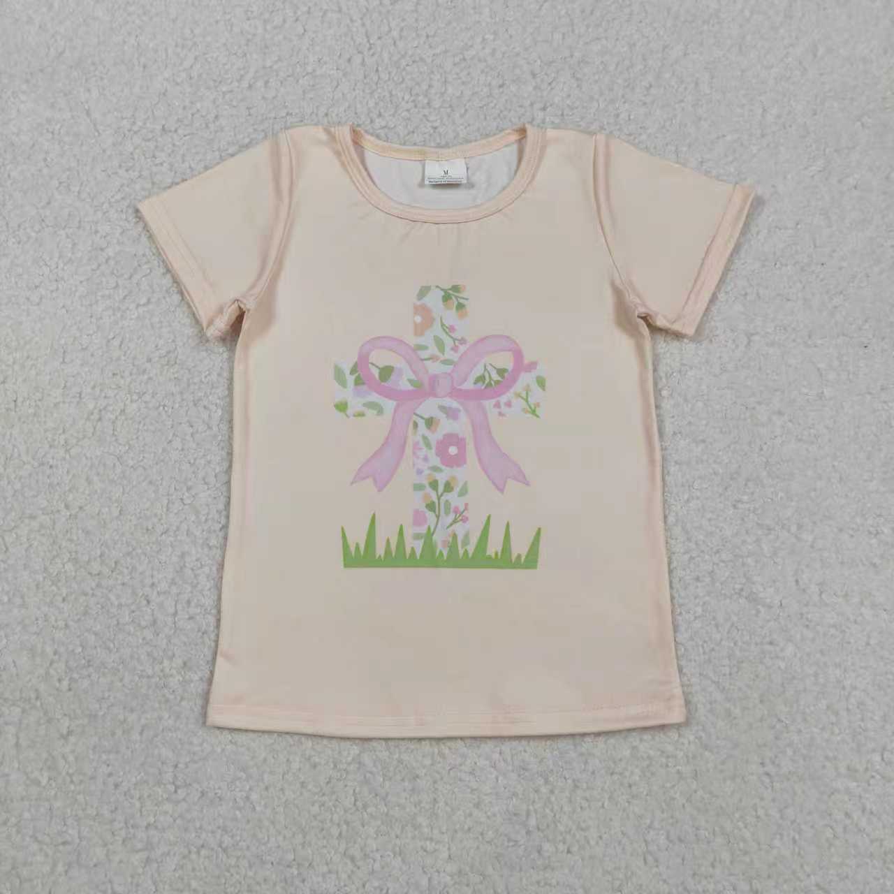 Sibling Baby Girls Short Sleeve Flowers Cross Rabbits Eggs Easter T-shirts Tops