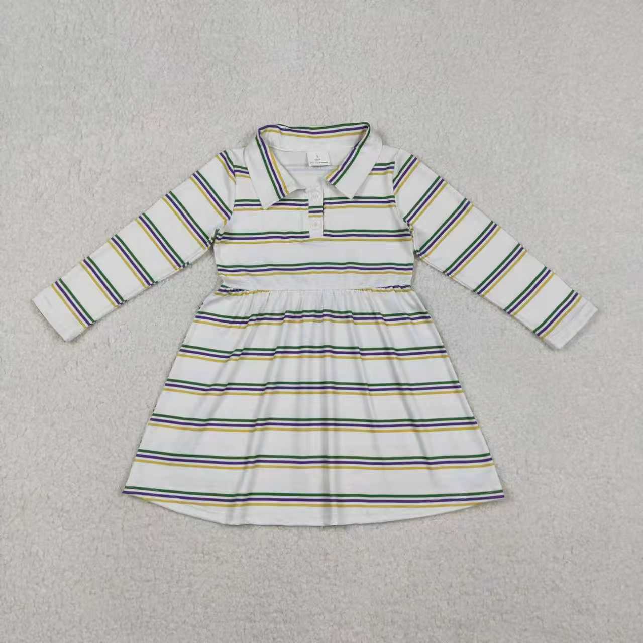 Sibling Baby Boys Girls Mardigras Stripe Button Knee Length Dress Polo Shirts Top Rompers