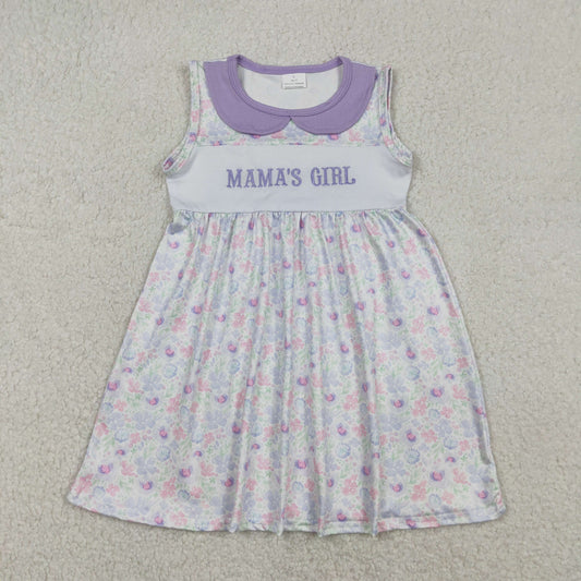 GSD3252 Baby Girls Embroidery Mama's Girl Lavender Floral Collar Knee Length Dresses