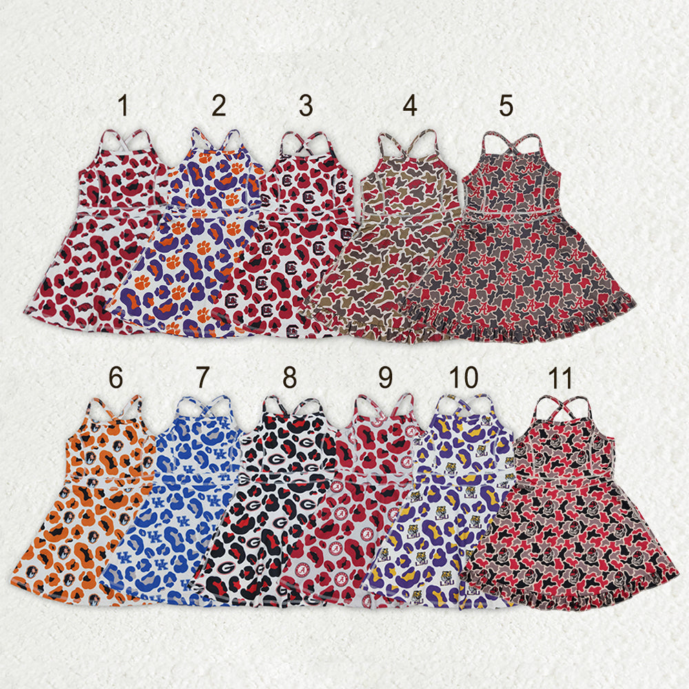 Sibling Baby Girls Strap Leopard Team Yoga Active Short Team Knee Length Dresses