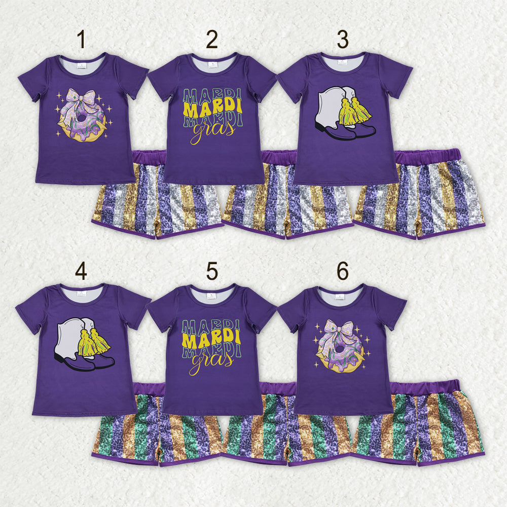 Sibling Baby Girls Mardigras Top Sequin Stripe Shorts Clothes Sets