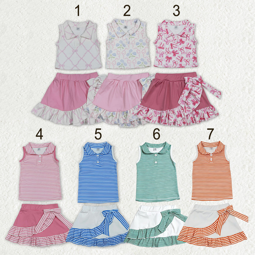 Sibling Baby Girls Bows Checked Button Vests Ruffle Skirt Shorts Yoga Active Clothes Sets