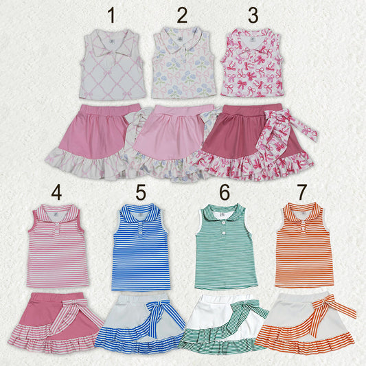 Sibling Baby Girls Bows Checked Button Vests Ruffle Skirt Shorts Yoga Active Clothes Sets