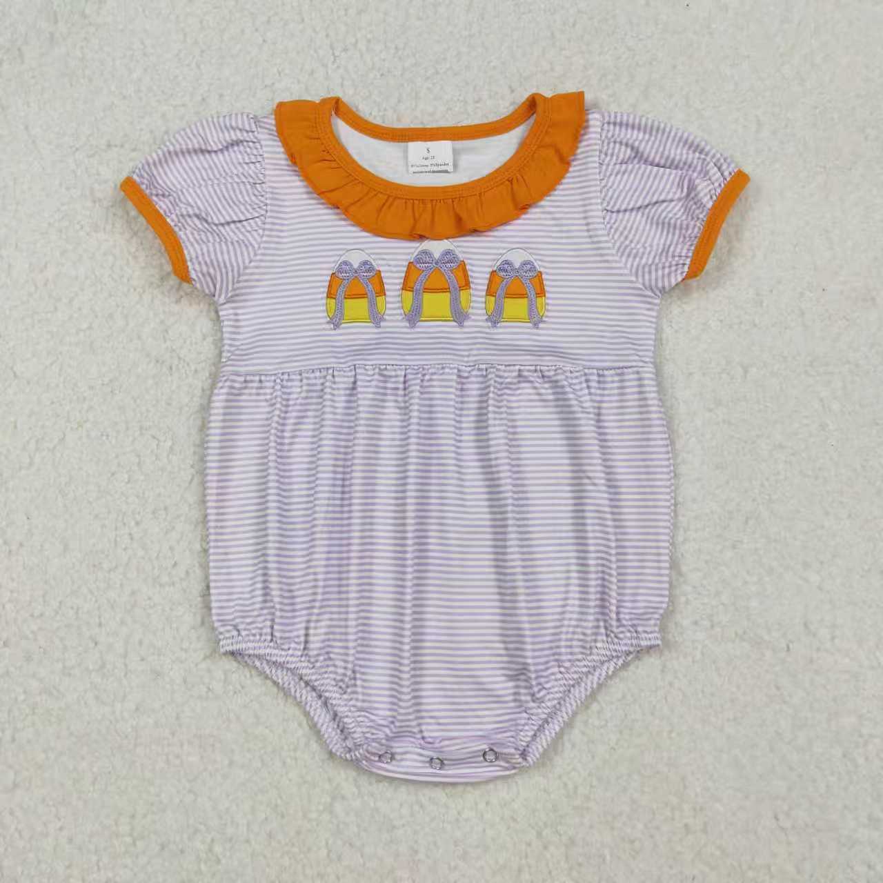 Sibling Baby Girls Embroidery Bows Candy Stripe Pockets Halloween Knee Length Dresses Rompers