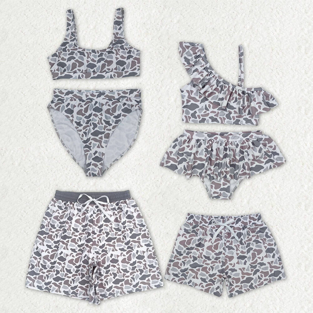 Family Adult Baby Kids Southern Light Grey Camo Beach Wear Trunks Swimsuits