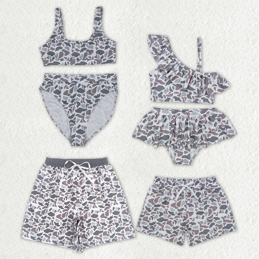 Family Adult Baby Kids Southern Light Grey Camo Beach Wear Trunks Swimsuits