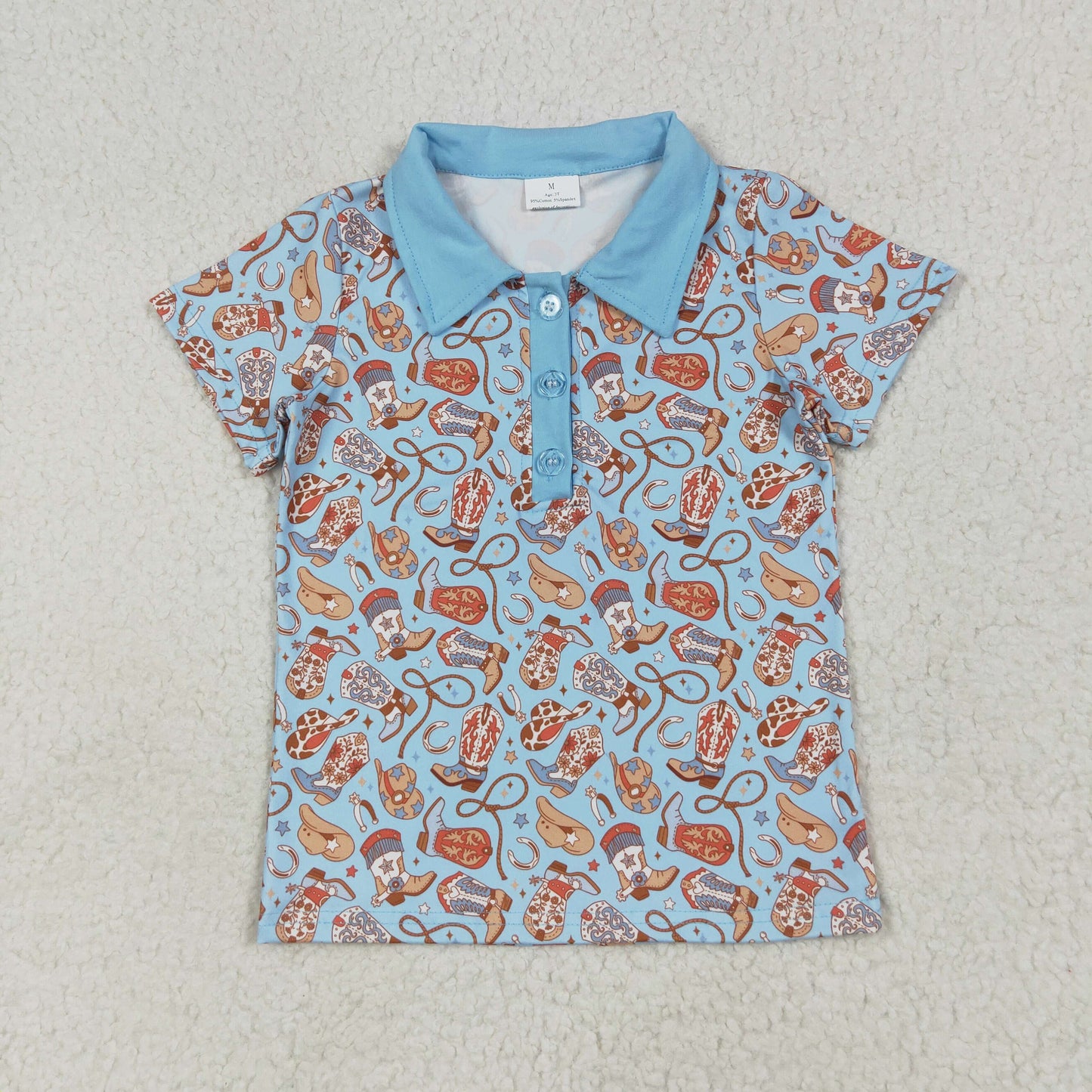 Sibling Baby Boys Blue Western Hats Boots Button Pullovers Shirts Tops Rompers