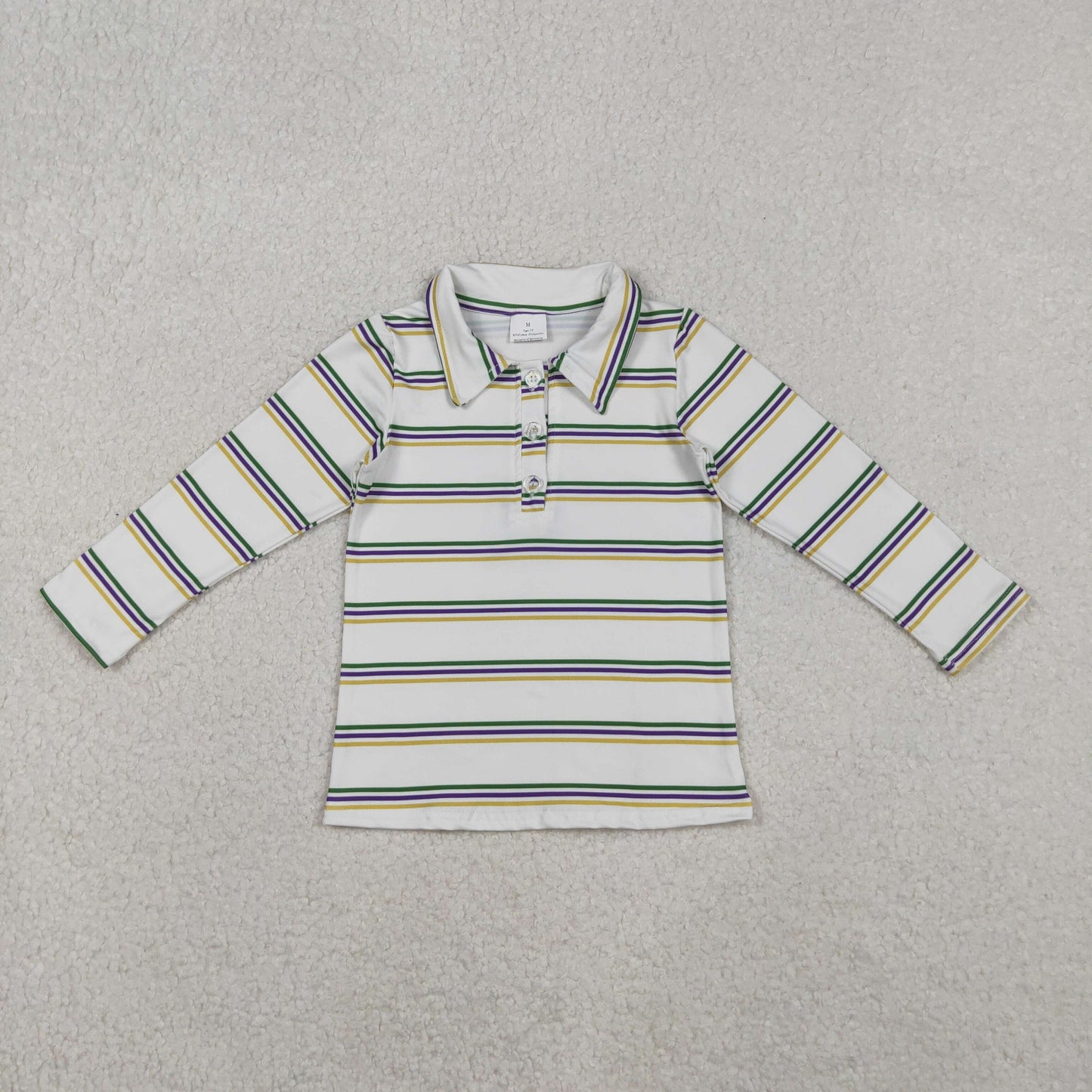 Sibling Baby Boys Girls Mardigras Stripe Button Knee Length Dress Polo Shirts Top Rompers