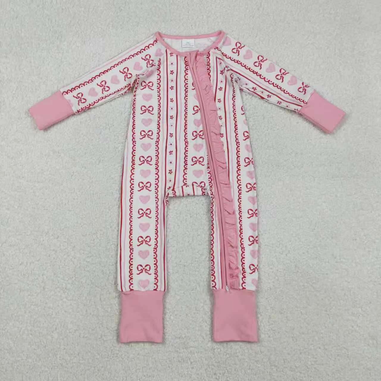Sibling Baby Girls Bows Hearts Stripe Pants Pockets Shorts Pajamas Clothes Sets Ruffle Zip Rompers