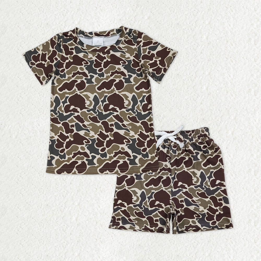 BSSO1903 Baby Boys Southern Dark Khaki Camo Shirt Top Pockets Shorts Clothes Sets