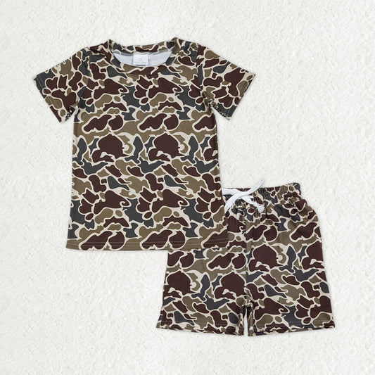 BSSO1903 Baby Boys Southern Dark Khaki Camo Shirt Top Pockets Shorts Clothes Sets