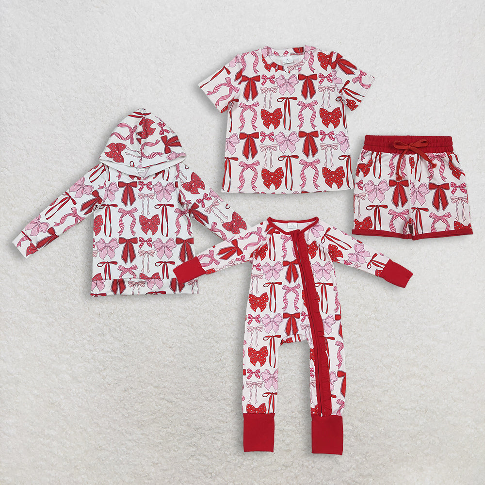 Sibling Baby Girls Bows Top Pockets Short Clothes Set Hoodie Ruffle Zipper Rompers