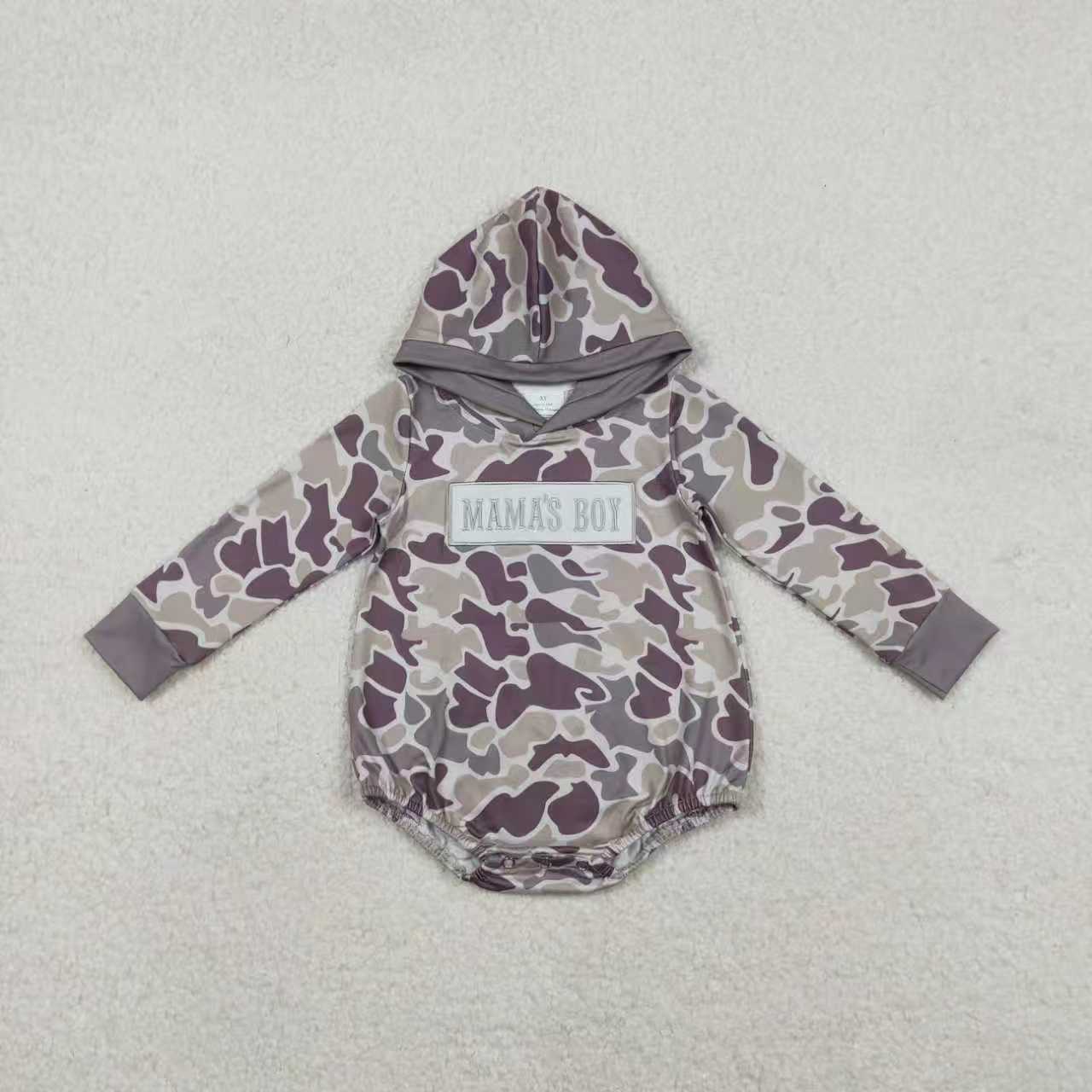 Sibling Baby Boys Embroidery Mama's Boy Grey Camo Pockets Pants Clothes Sets Hoodie Romper