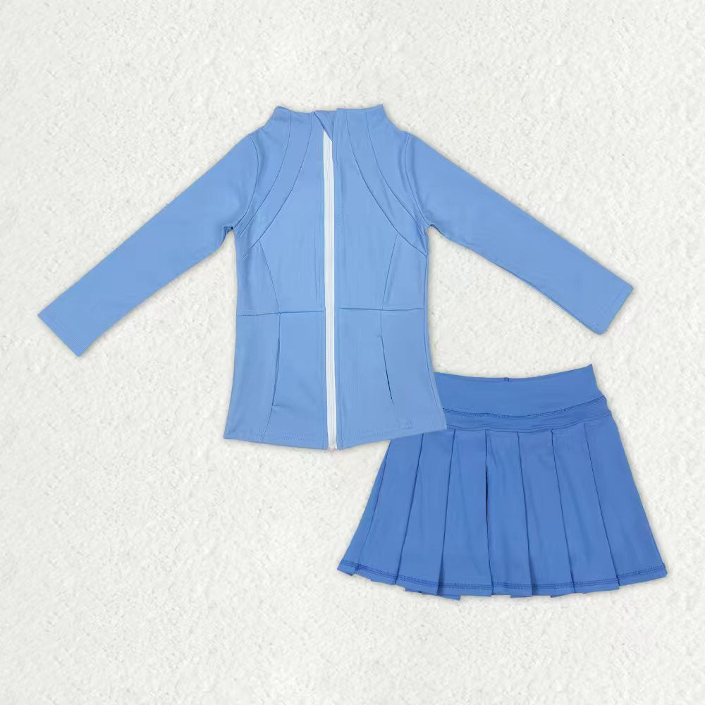 Sibling Baby Girls Long Sleeves Zipper Pockets Jackets Top Skirt Shorts Yoga Active Clothes Sets