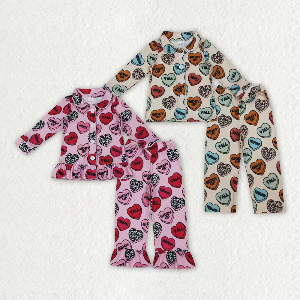 Sibling Baby Boys Girls Hearts Plaid Button Pants Valentine Pajamas Sets