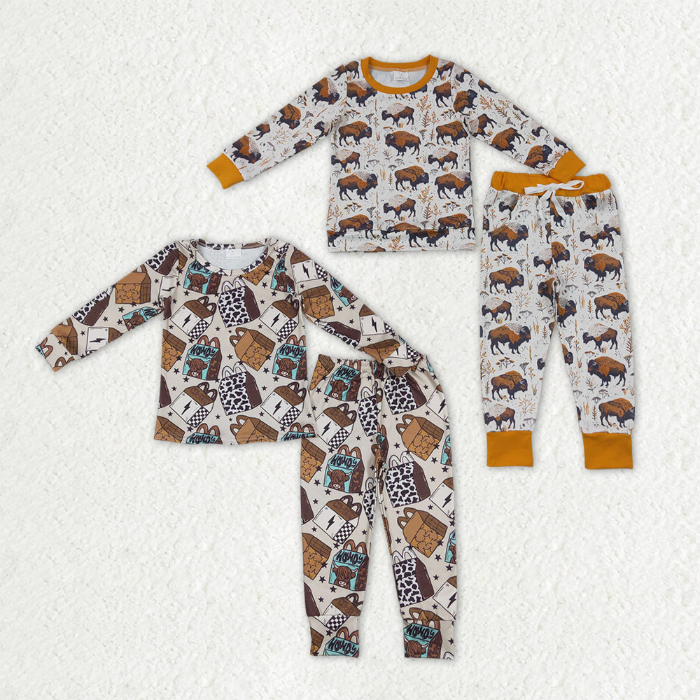 Sibling Baby Boys Milks Cows Western Long Sleeve Top Pant Pajamas Sets