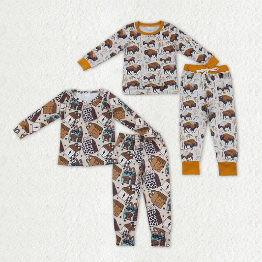 Sibling Baby Boys Milks Cows Western Long Sleeve Top Pant Pajamas Sets