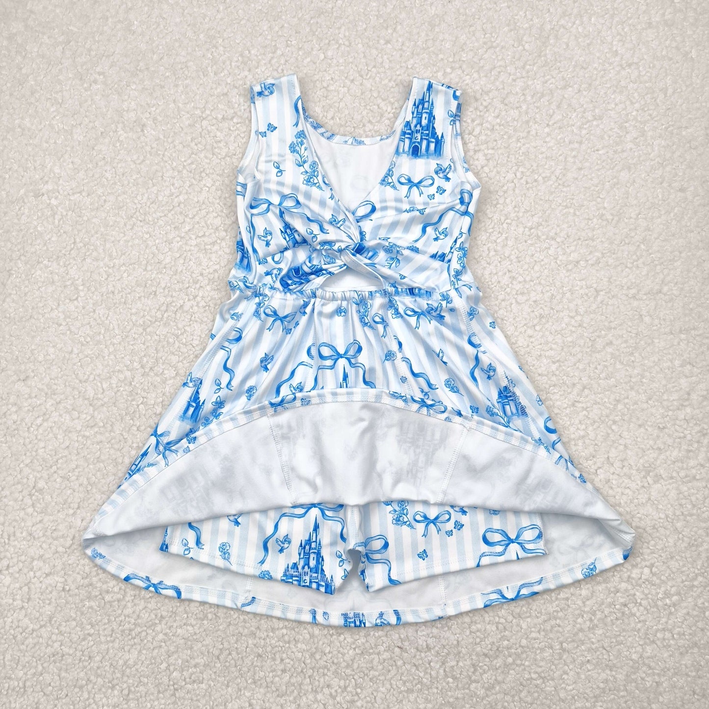 Sibling Baby Girls Blue Castles Athletic Active Wear Top Shorts Skirts Outfits Knee Length Dresses