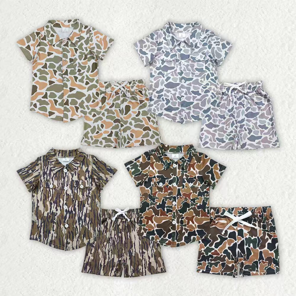 Sibling Baby Boys Southern Camo Button Pockets Shirts Top Short Clothes Set